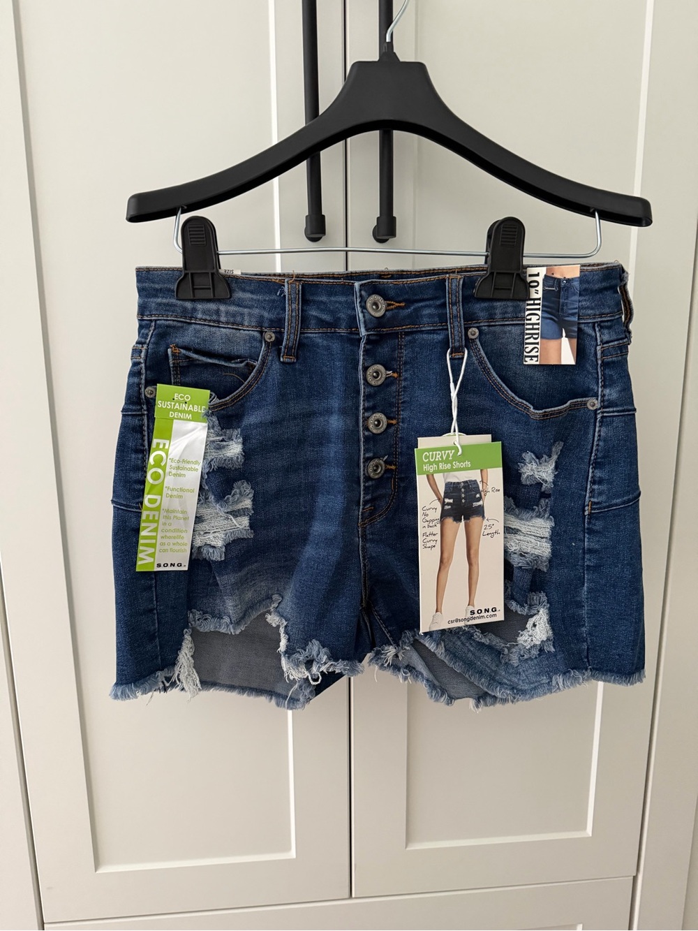 SONG High Rise Curvy Denim Shorts - Dark Blue